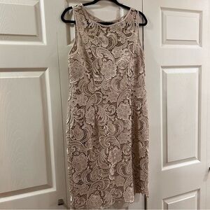 Adrianna Papell Lace Sheath Dress Champagne Beige Sleeveless Keyhole Back